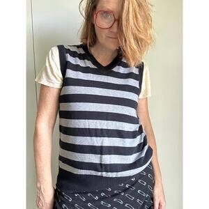 Vintage Y2K Sweaters Vest Stripes Size Medium Unisex Academia Preppy